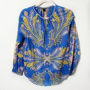 J. Crew Paisley Silk Cotton Blend Long Sleeve Top Blouse size XS